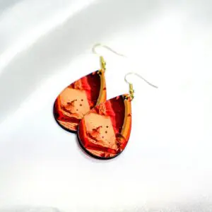 Teardrop earrings with abstract red design