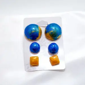 Blue and gold stud earrings set